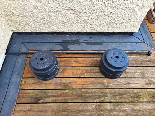 Barbell with weight plates set - with,